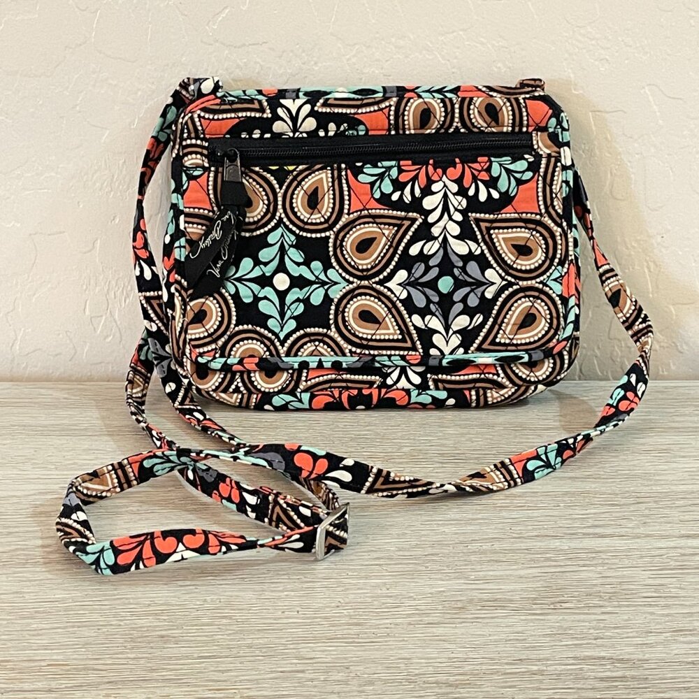 Vera Bradley Crossbody Bag On The Go Sierra Black Coral Turquoise - Picture 2 of 11